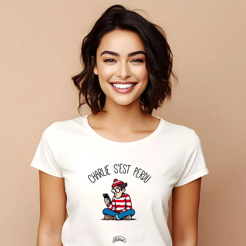 T-shirt Femme Charlie s est perdu  BIO - Blanc-0