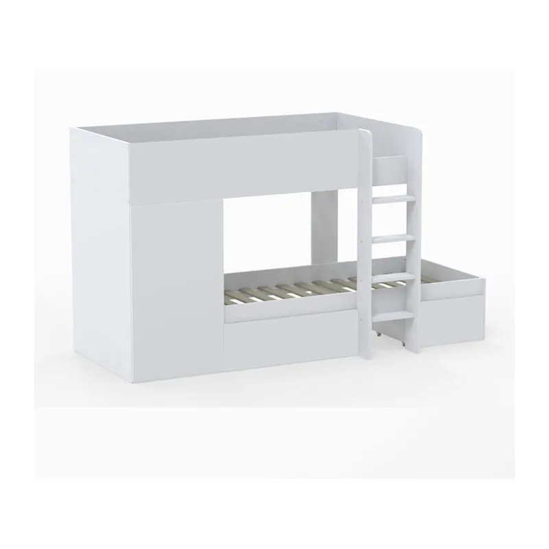 Lit superposé Twin + Armoire + 2 Sommiers Blanc - 90x190cm-3