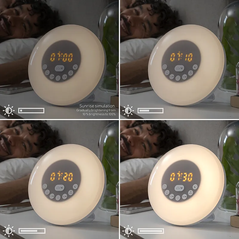 Réveil matin rechargeable avec enceinte - ø16x9cm-1