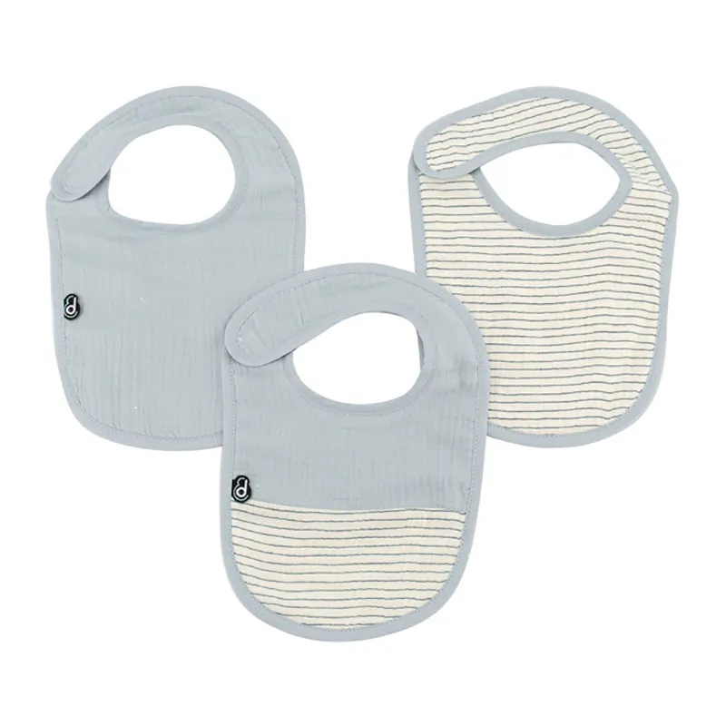 3 Bavoirs Mousseline Bleu vintage-0