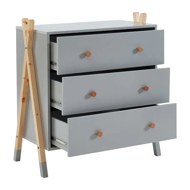 Commode 3 tiroirs Tipi Bois/Gris - 81x40x85cm-2
