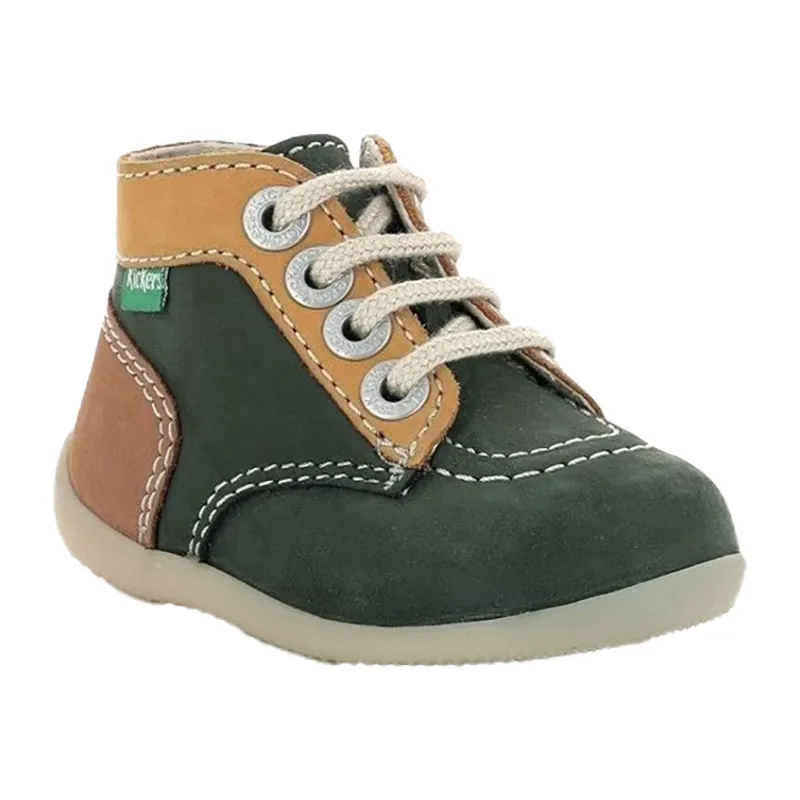 Botillons zip/lacets Bonzip - Kaki/Jaune-0