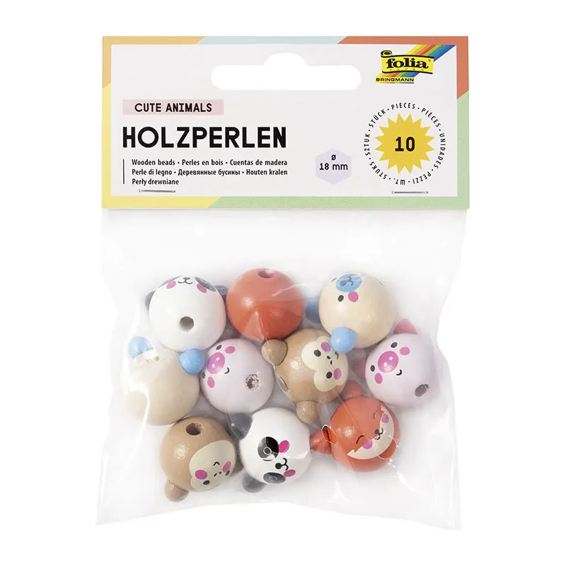 10 perles en bois - Animaux mignons-0