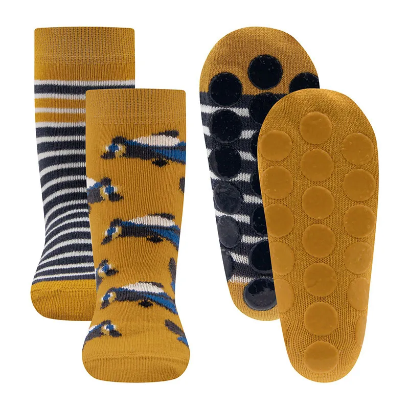 2 paires Chaussettes antidér. Avion - Moutarde/Marine-0