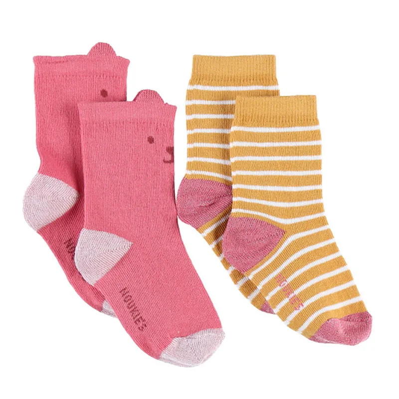 2 paires de Chaussettes Ourson BIO - Rose/Jaune-1