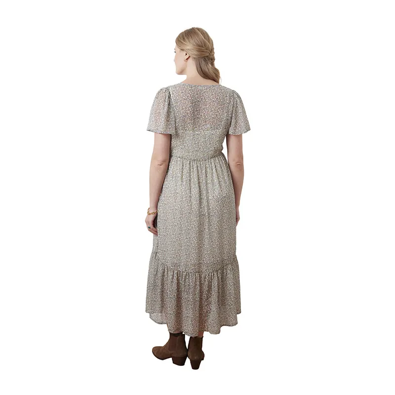 Robe longue de grossesse/allait fleurs - Beige-3
