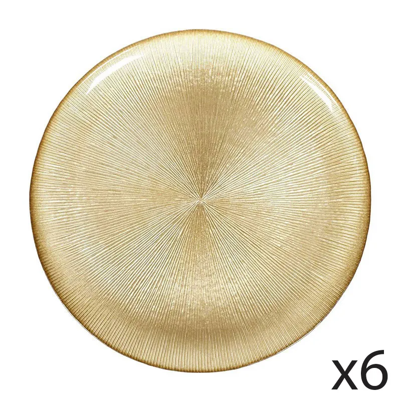 6 Assiettes plates Royal Dorées en verre - ø27 cm-0