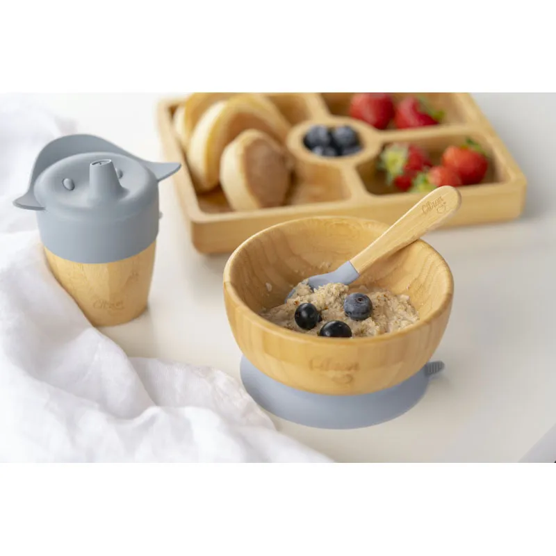 Bol et cuillère en bambou - Bleu-3