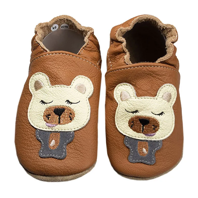 Chaussons cuir antidér. Ours - Marron-1