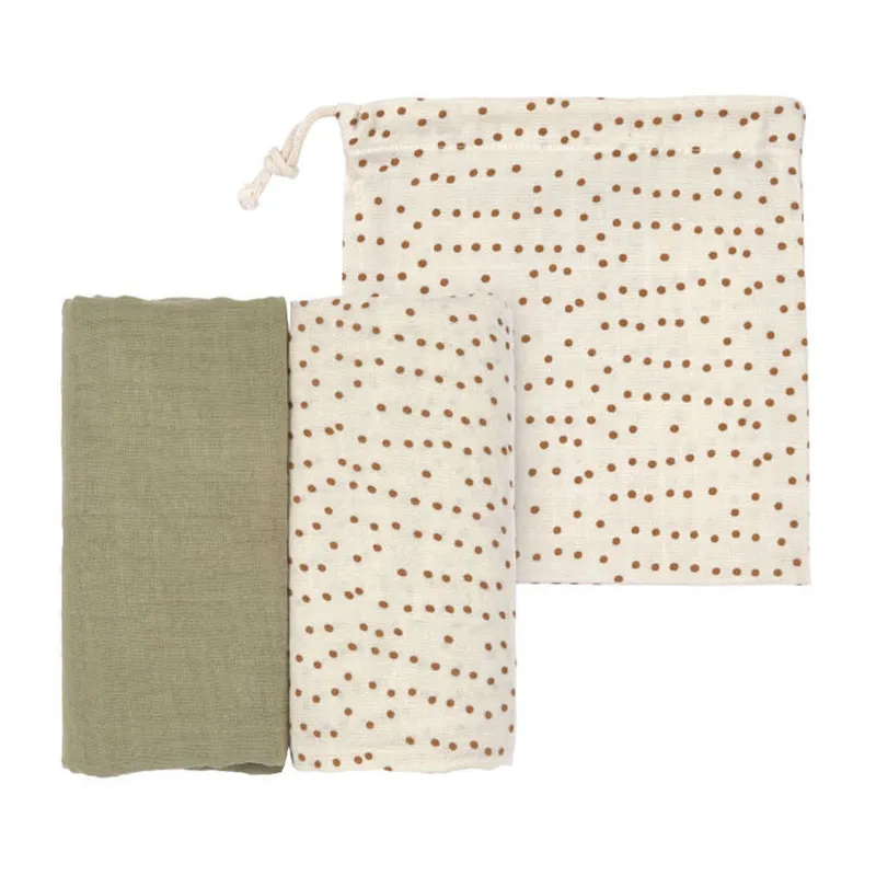 Set de 2 langes d'emmaillotage Coton L 80x80 cm Caramel - Lassig-3