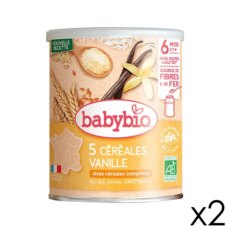 2x220g 5 Céréales Vanille Riz, Blé, Avoine, Siegle, Quinoa BIO - 6m+-0