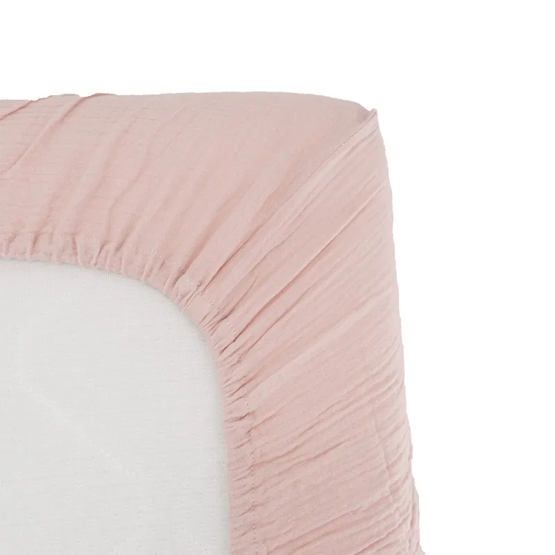 Drap-Housse Lange Gaze de Coton Vintage - Vieux rose-0