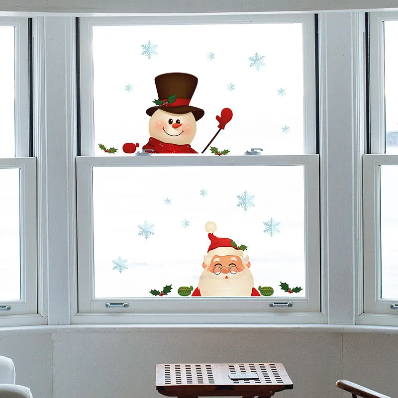 Stickers - Père Noël & Bonhomme de neige à la fenêtre-1