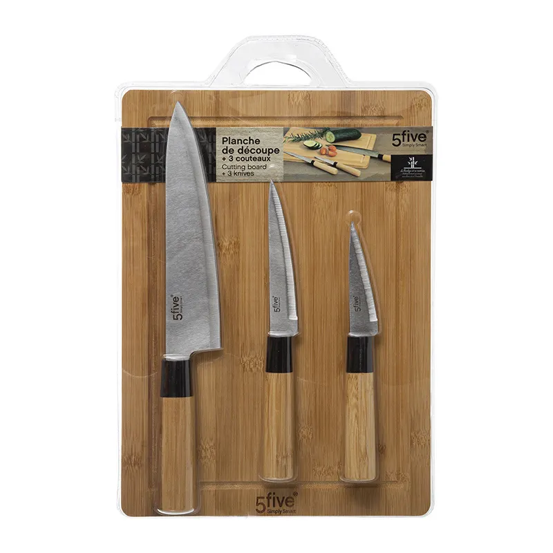 Set planche à découper + 3 couteaux inox/bambou - 40,2x26,5x4,1cm-6