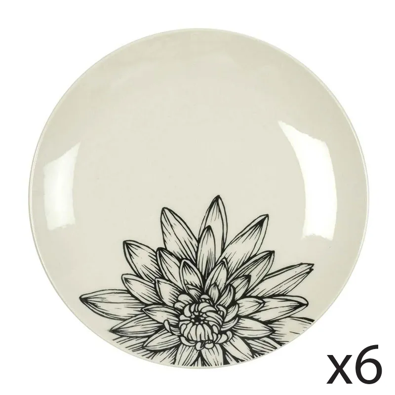 6 Assiettes dessert Porcelaine Cottage Gris - ø20cm-0