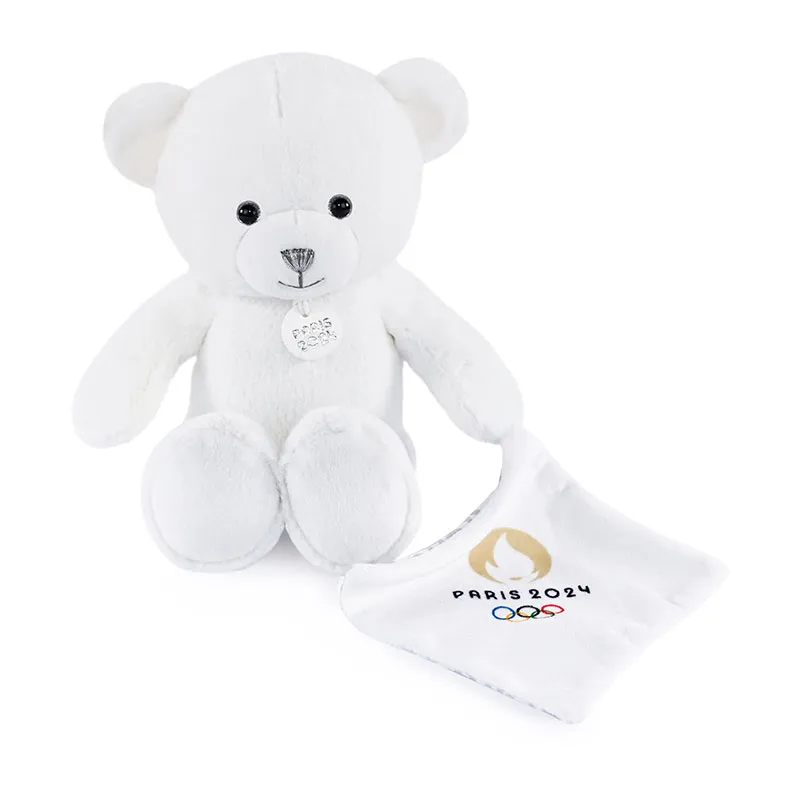 Peluche Ours avec doudou Blanc - 25cm-0