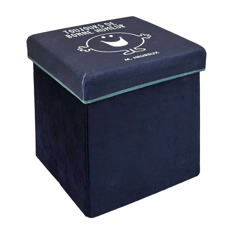 Coffre pouf pliable Monsieur Heureux Bleu - 30x30cm-2