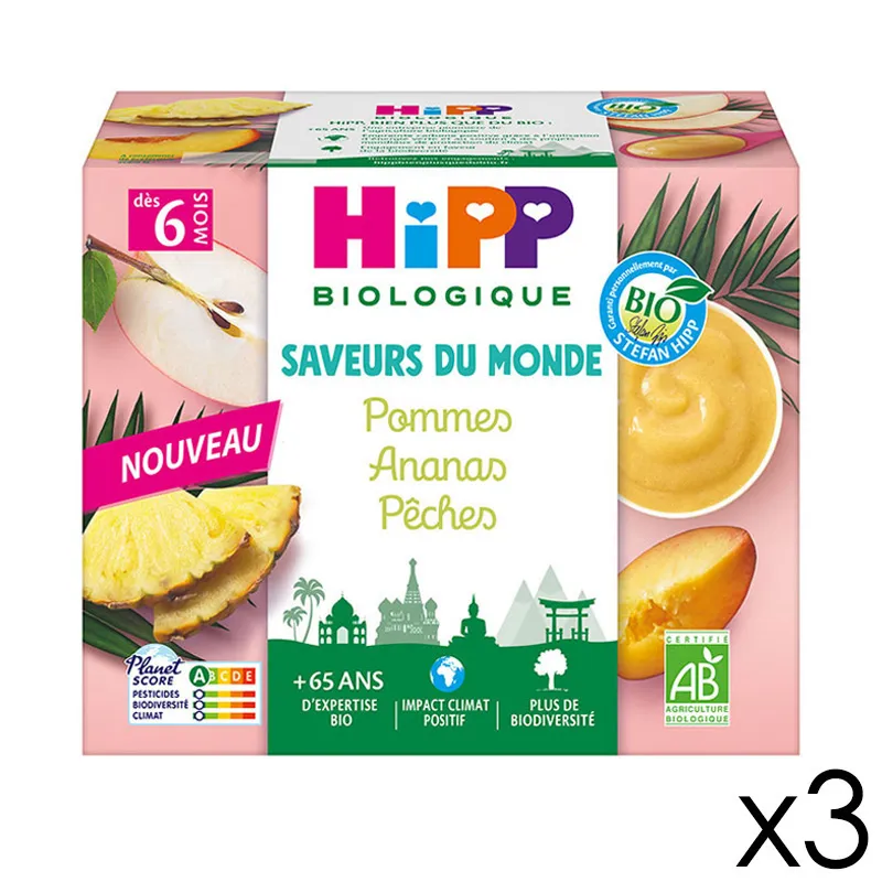 12 Coupelles Pomme Ananas Pêche BIO 100g - 3x4-0