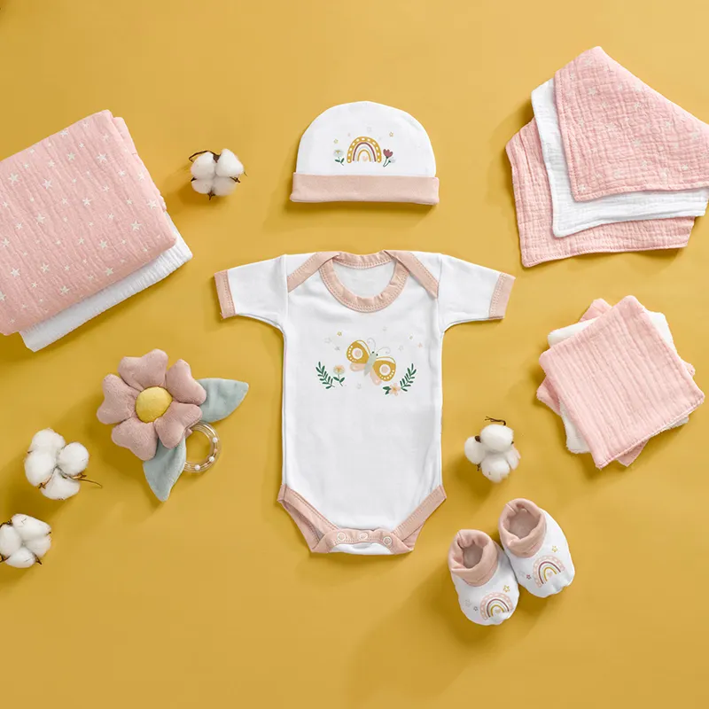 Bonnet + chaussons Coton Fantasy Garden - Naissance-3