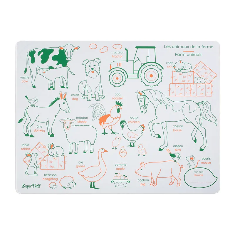 Tapis en silicone Animaux de la ferme + 1 Feutre FR/ANG - 36m+ - SUPER PETIT-4
