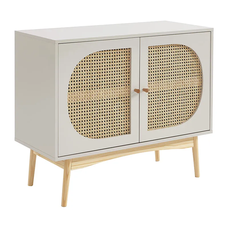 Buffet Sixtine Cannage Rotin Gris perle - 90x40x75cm-1