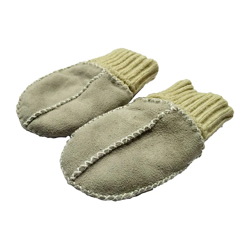 Moufles Cuir Agneau Gris clair - Taille M-0
