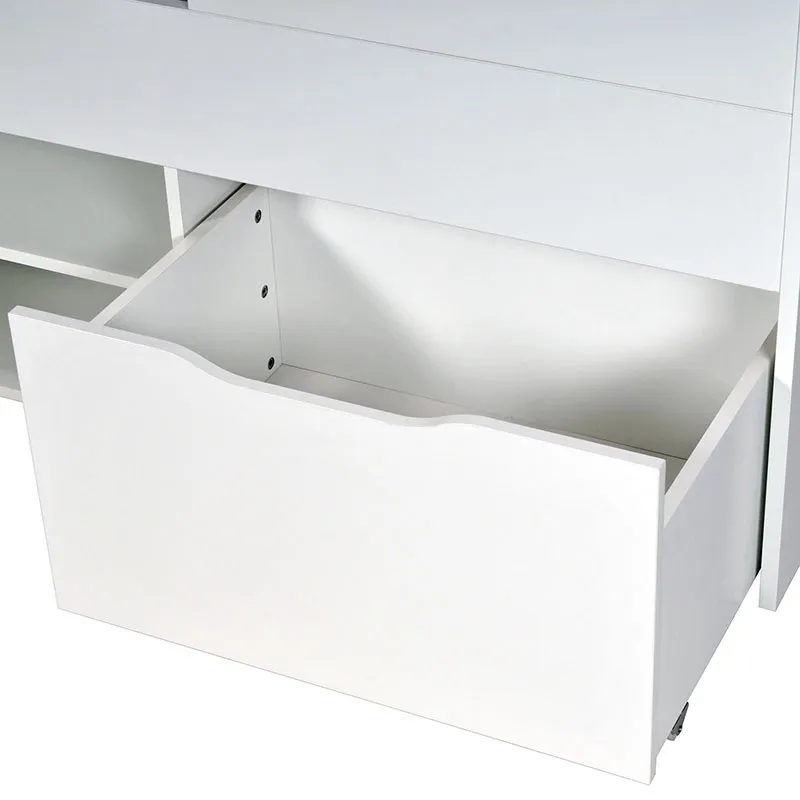 Lit mi-hauteur avec rangement + Sommier + Rangements Elio Blanc-8