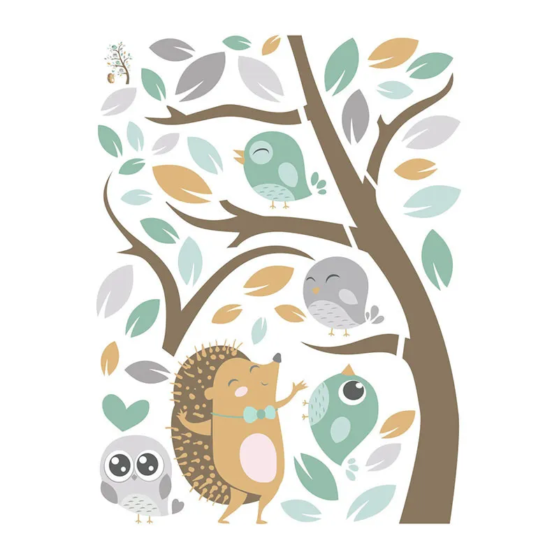 Stickers - Hérisson & Oiseaux Vert/Gris-4