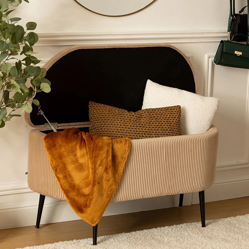 Banc Coffre Solaro velours Beige - 100x40x53cm-7