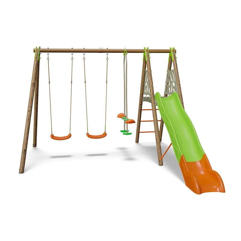 Portique bois 2,3m 3 Agrès + Toboggan Grigio - 3+-0