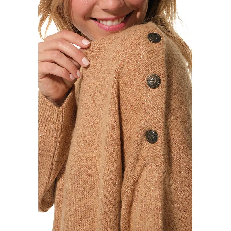 Pull Figue Oversize Col V fil Lurex Femme - Camel-4
