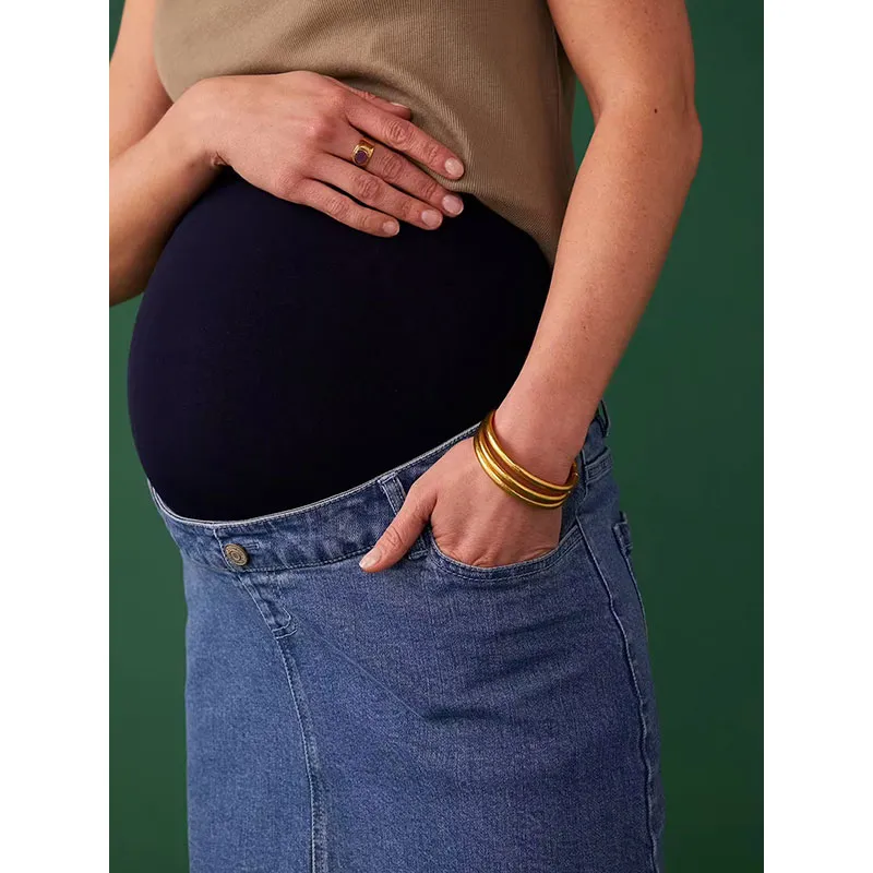 Jupe courte de grossesse en jeans - Bleu-1