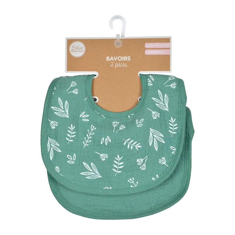 2 Bavoirs Gaze de coton Vert foncé - 22x27cm-2