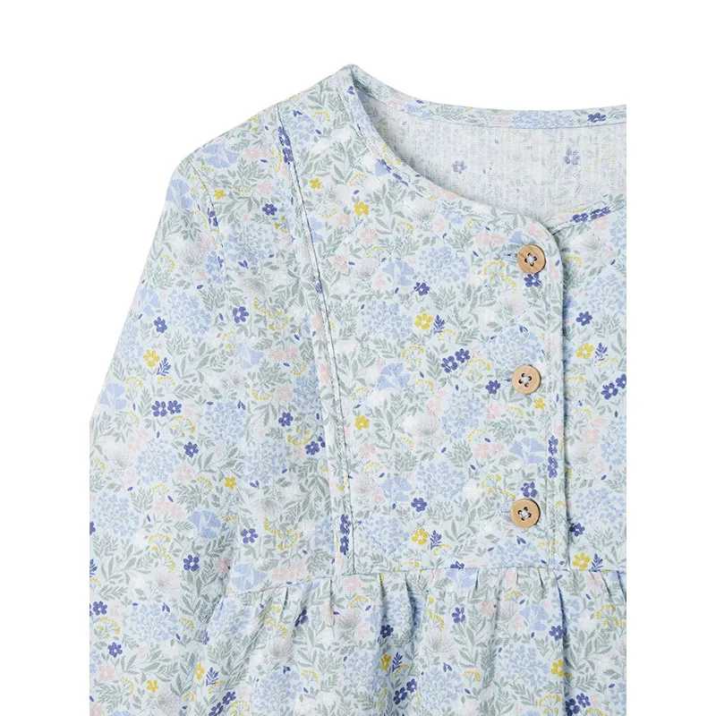 Robe volantée à fleurs fille détail matelassé fantaisie - Bleu Ciel-2
