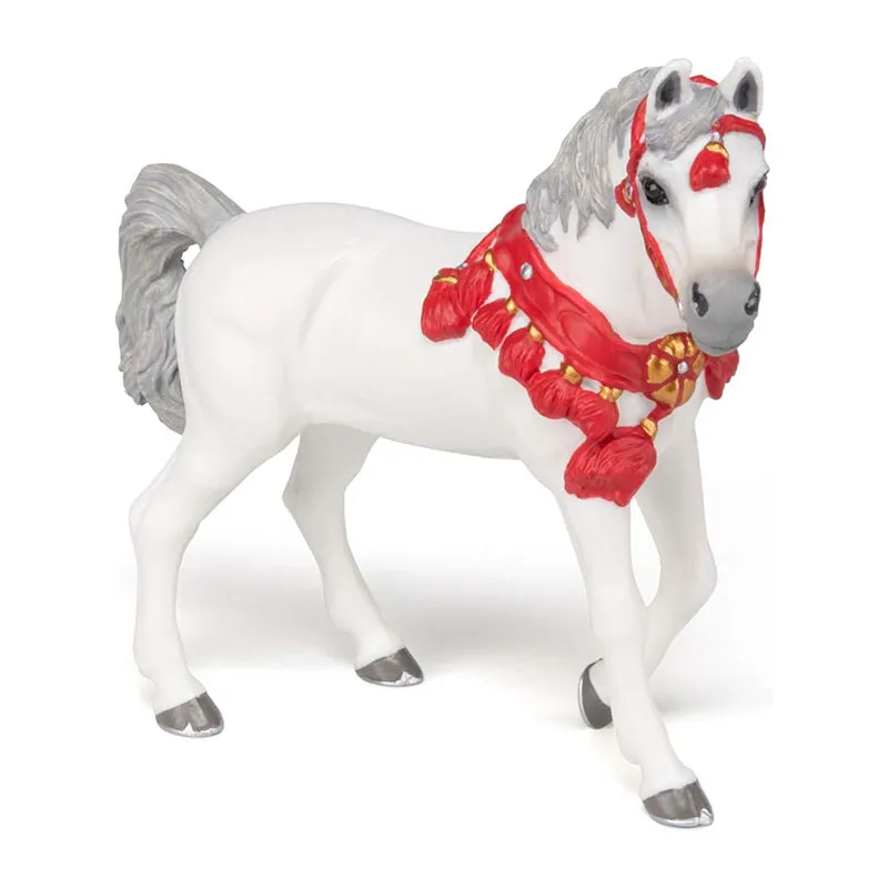 Cheval Arabe blanc en tenue de parade - 15x11cm-2