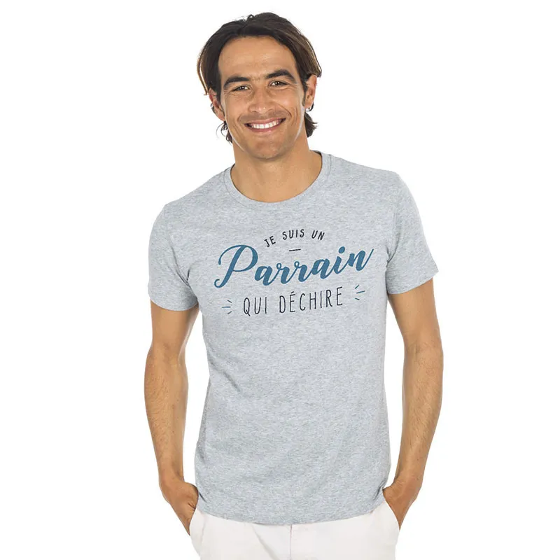 T-shirt Homme Je suis un parrain qui déchire BIO - Gris chiné-0
