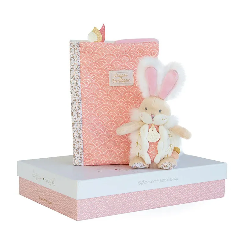 Protège carnet de santé & Doudou Lapin Rose - 2pcs-0
