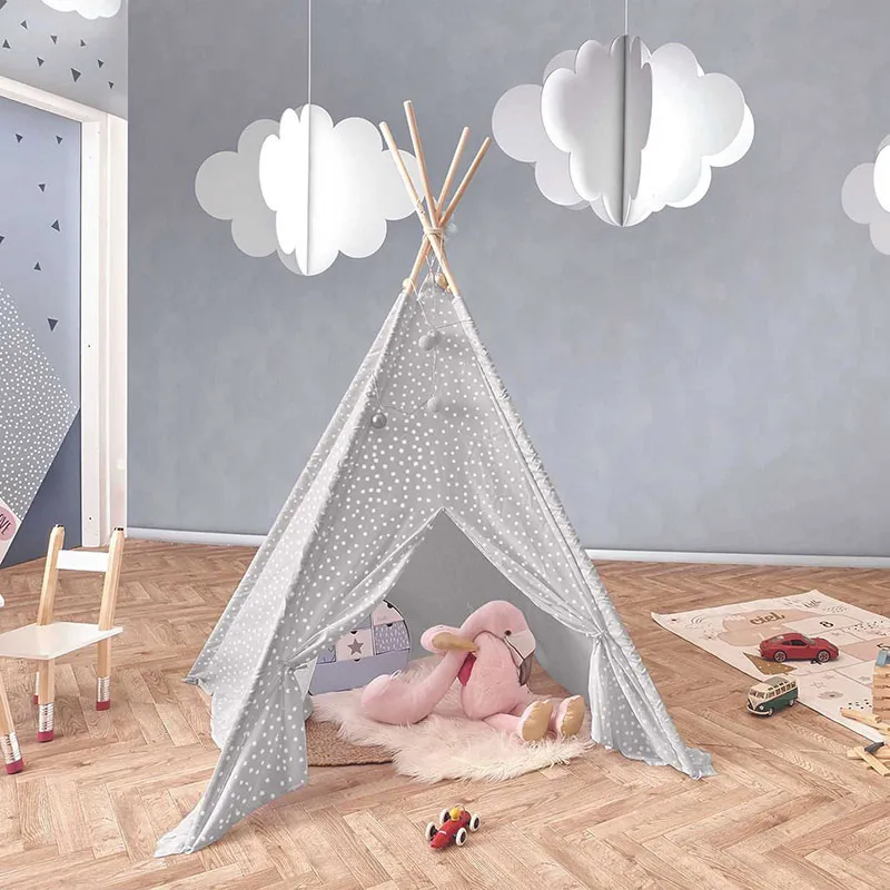 Tipi Gris Taupe/Blanc/Bois - 120x120x160cm-1