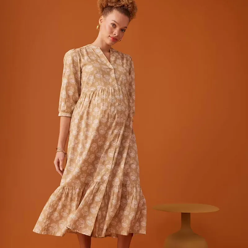 Robe longue de grossesse indienne - Jaune-0