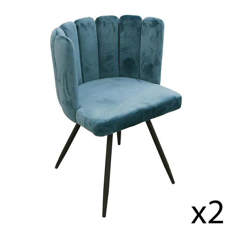 2 Chaises velours Ariel Bleu Canard - 52.5x50.5x79.7cm-2