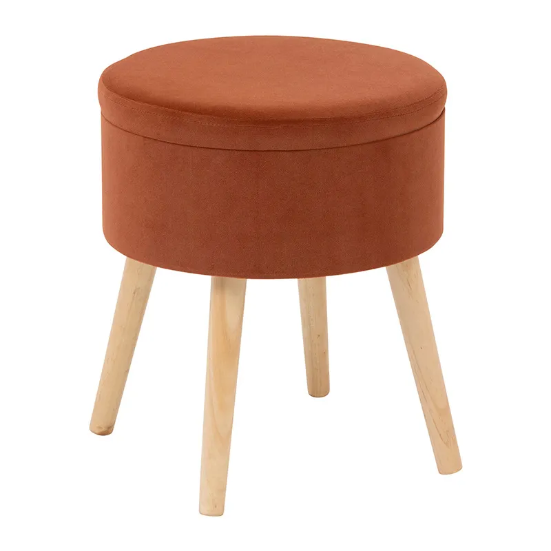 Tabouret coffre Tess velours Ambre - ø36x34cm-0