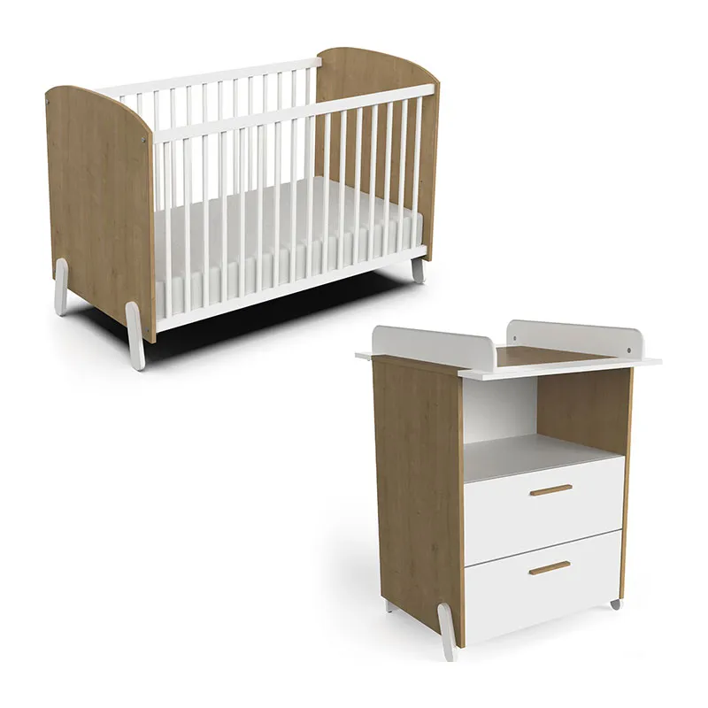 Chambre Duo Lit Bébé Naili + Commode à langer avec plan 2 tiroirs - 60x120cm-0