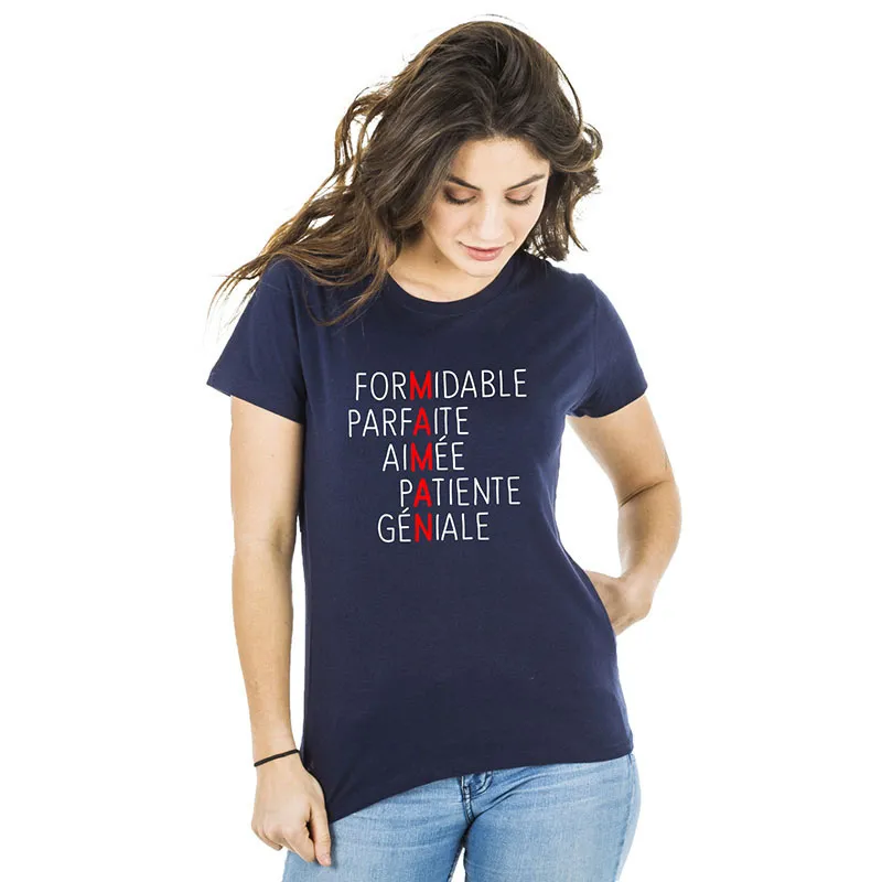 T-shirt Femme Scrabble maman BIO - Navy-0