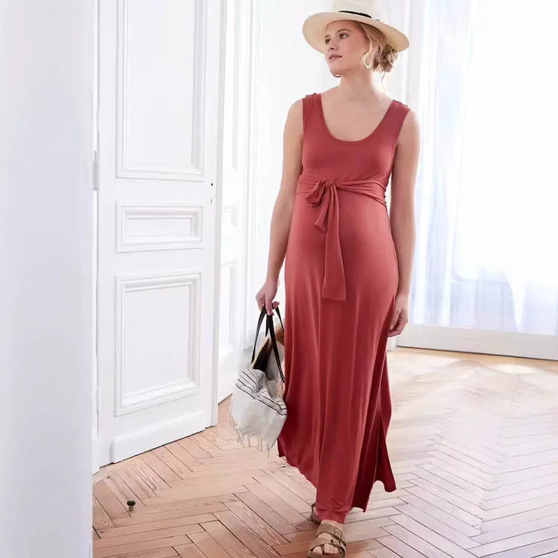 Robe longue de grossesse - Rouge-0