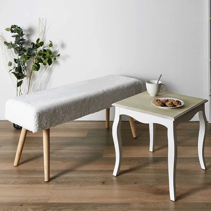 Banc imitation fourrure Auréa Blanc/Marron - 100x35x45cm-4