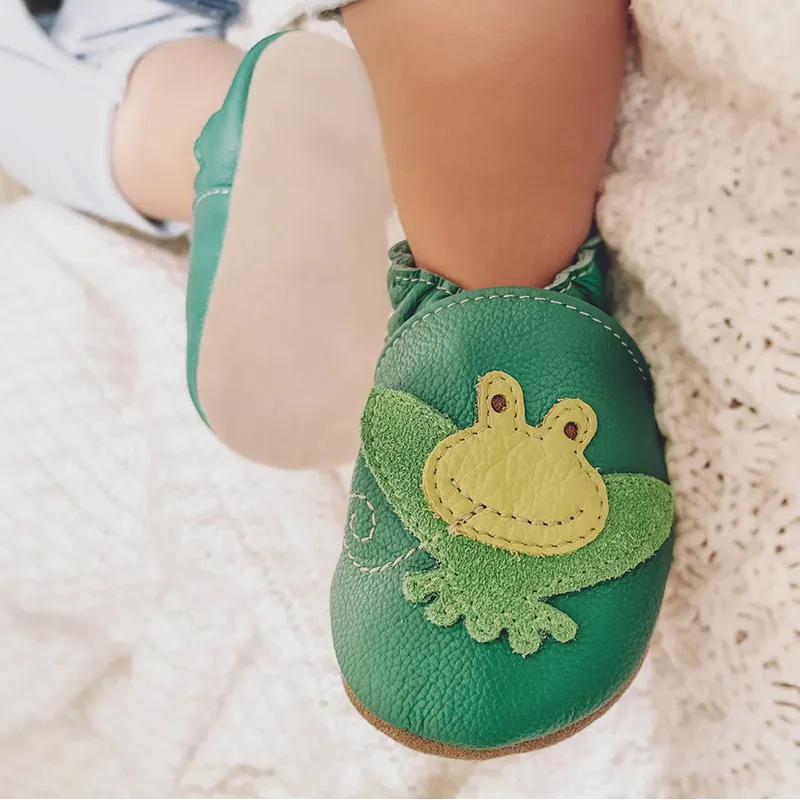 Chaussons cuir antidér. Grenouille - Vert-1