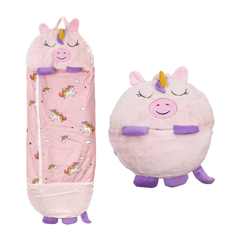 Sac de couchage convertible en oreiller Licorne - Rose-0