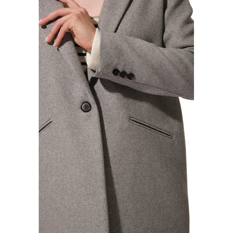 Manteau Mi-long Drap de lain Col tailleur Femme - Gris Chiné-4