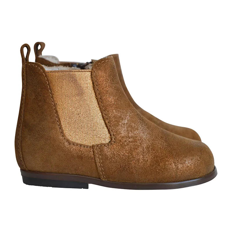 Boots bottines SOUPLES élastique - Cuir Camel irisé-0
