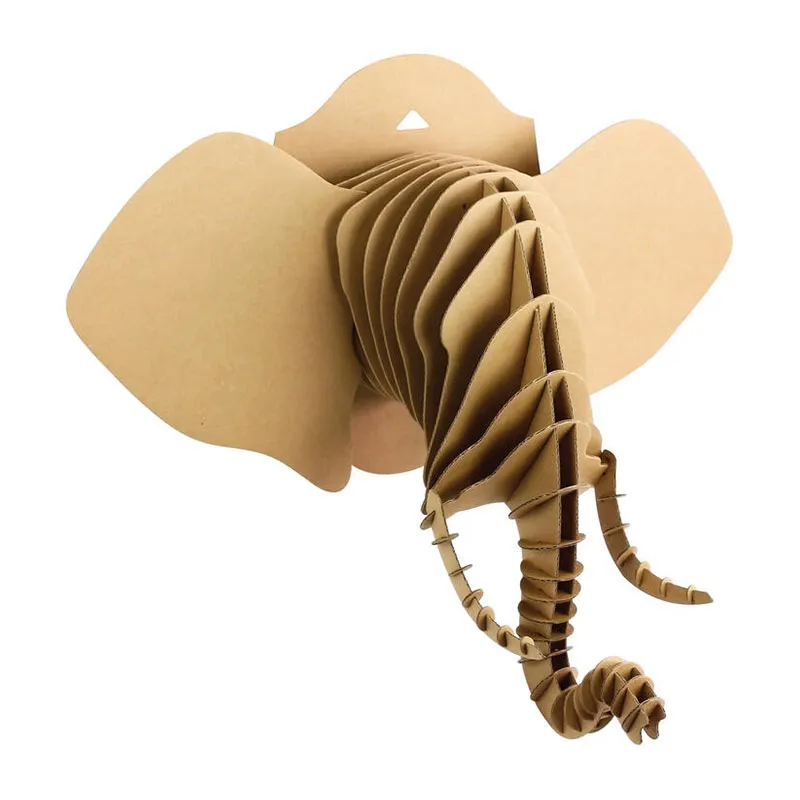 Trophée tête d'éléphant carton à assembler - 77x37x29cm-0